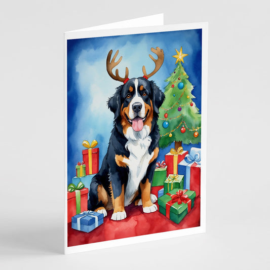 Bernese Mountain Dog Christmas Reindeer Greeting Cards Pack of 8 Blank Cards with Envelopes Whimsical A7 Size 5x7 Blank Note Cards