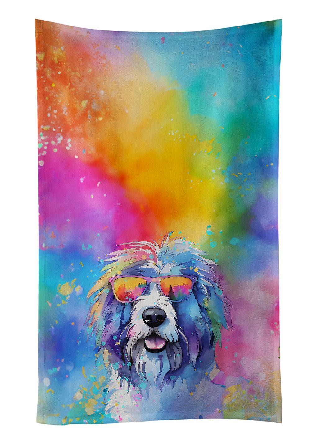Old English Sheepdog Hippie Dawg Kitchen Towel Dish Cloths Guest Hand Towel Decorative Bathroom Towel for Face,Tea, Dishcloth, Kitchen and Bath