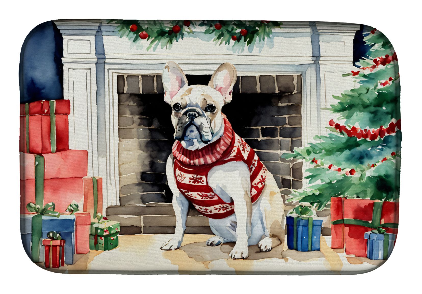 French Bulldog Cozy Christmas Dish Drying Mat Absorbent Dish Drying Mat Pad for Kitchen Counter Dish Drainer Mat for Countertop, 14 x 21", Multicolor