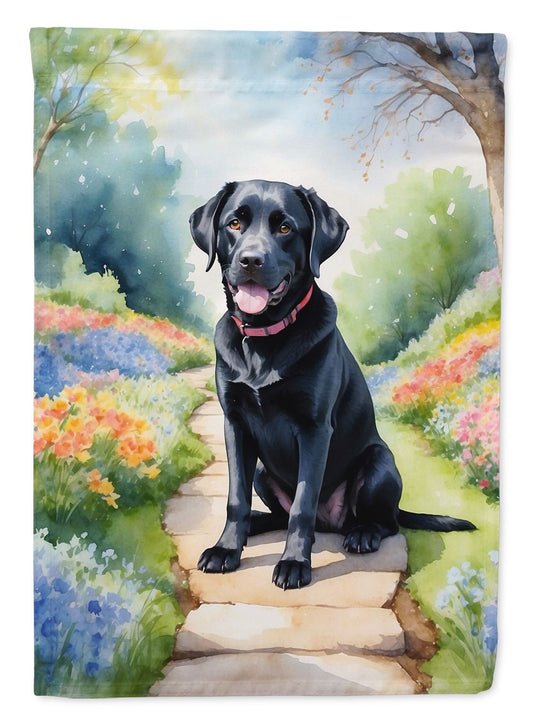 Labrador Retriever Spring Path House Flag Large Porch Sleeve Pole Decorative Outside Yard Banner Artwork Wall Hanging, Polyester, House Size, Multicolor