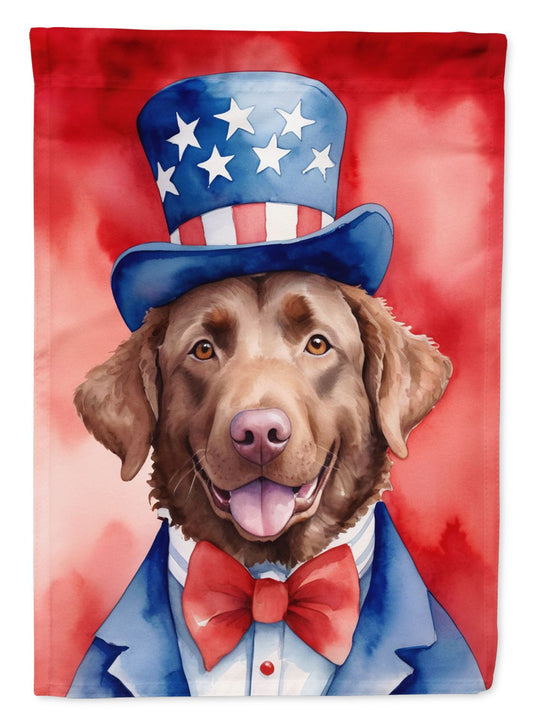 Chesapeake Bay Retriever Patriotic American House Flag Large Porch Sleeve Pole Decorative Outside Yard Banner Artwork Wall Hanging, Polyester, House Size, Multicolor