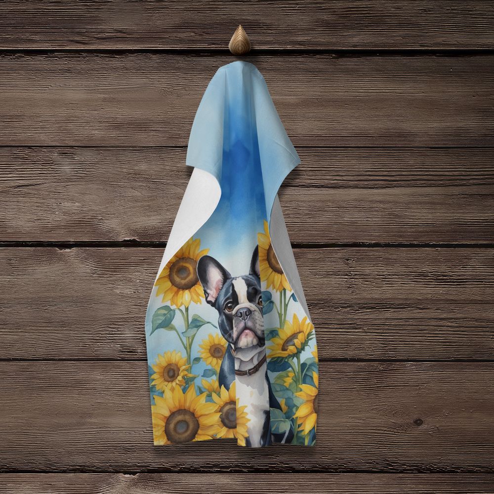 French Bulldog in Sunflowers Kitchen Towel Dish Cloths Guest Hand Towel Decorative Bathroom Towel for Face,Tea, Dishcloth, Kitchen and Bath