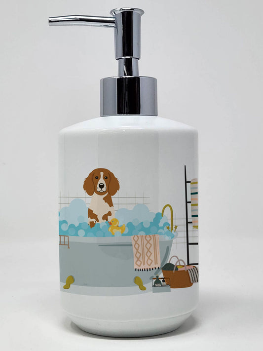 Brittany Spaniel in Bathtub Ceramic Soap Dispenser Hand Soap Dispenser Pump Bottles for Bathroom Kitchen, Empty Refillable Liquid Soap Container