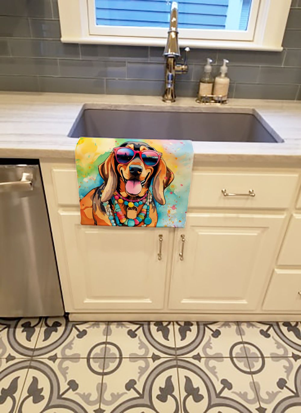 Doberman Pinscher Hippie Dawg Kitchen Towel Dish Cloths Guest Hand Towel Decorative Bathroom Towel for Face,Tea, Dishcloth, Kitchen and Bath