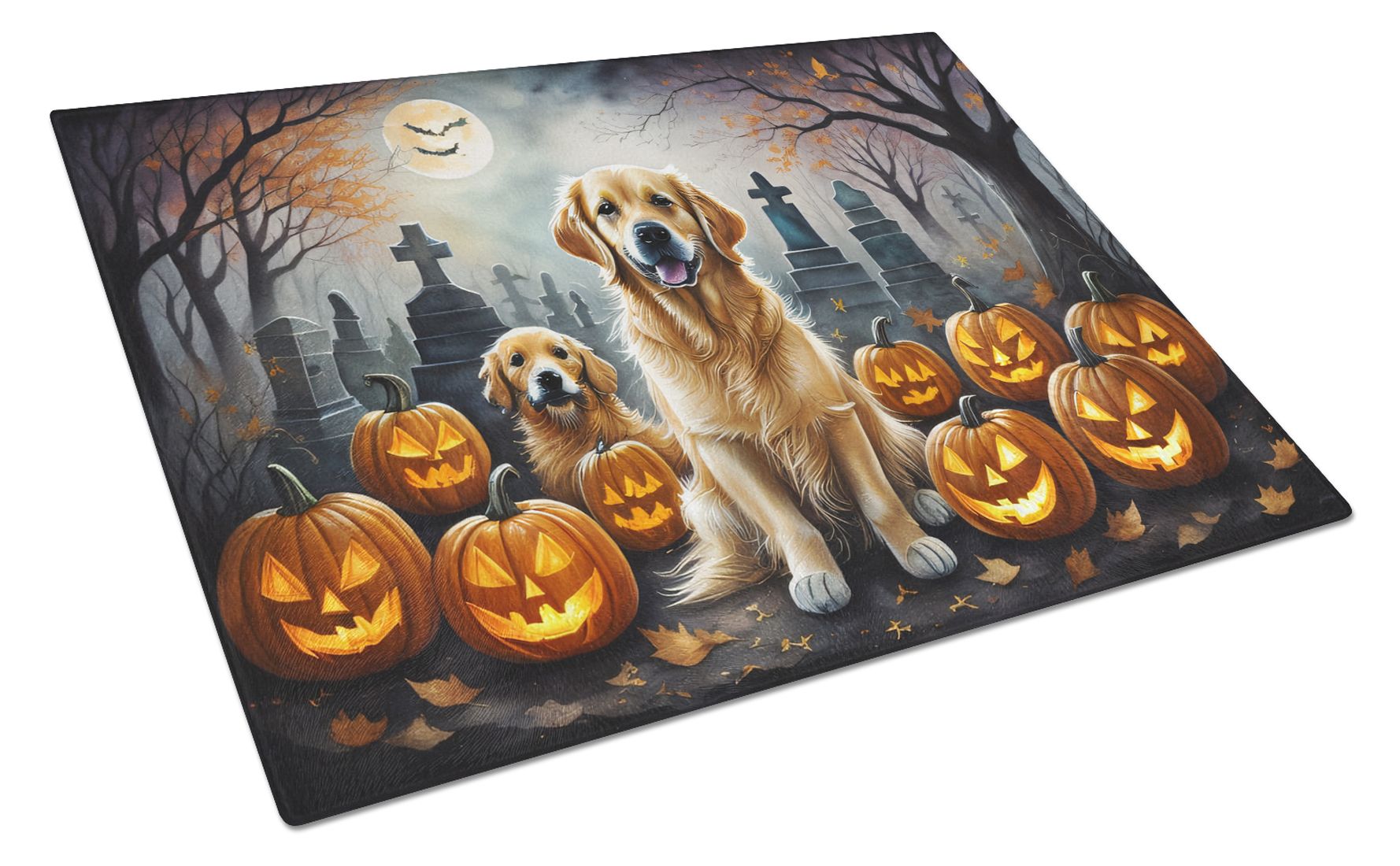 NEW Golden Retriever Spooky Halloween Glass Cutting Board Decorative Tempered Glass Kitchen Cutting and Serving Board Large Size Chopping Board