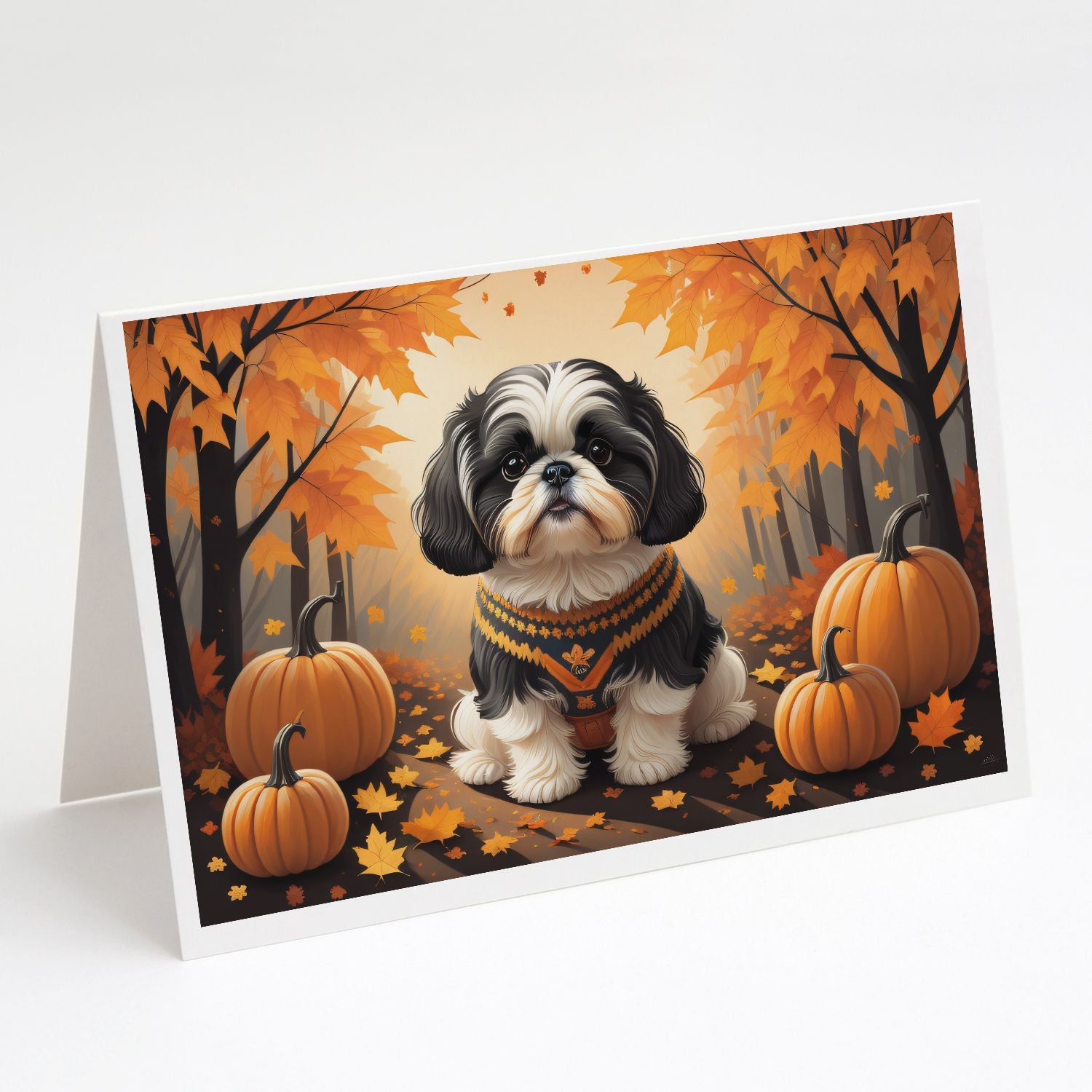 Shih Tzu Fall Greeting Cards Pack of 8 Blank Cards with Envelopes Whimsical A7 Size 5x7 Blank Note Cards