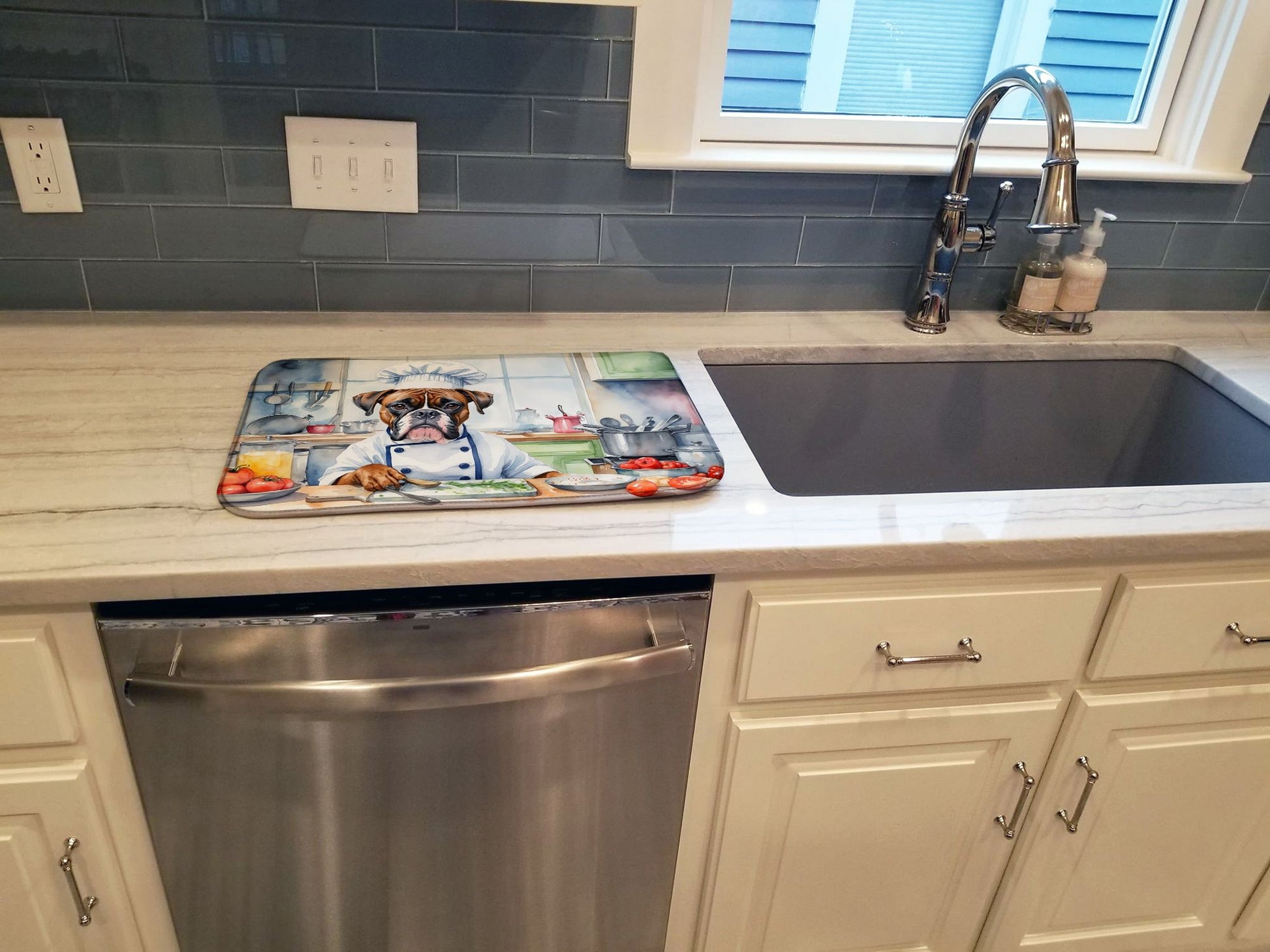 Boxer The Chef Dish Drying Mat Absorbent Dish Drying Mat Pad for Kitchen Counter Dish Drainer Mat for Countertop, 14 x 21", Multicolor