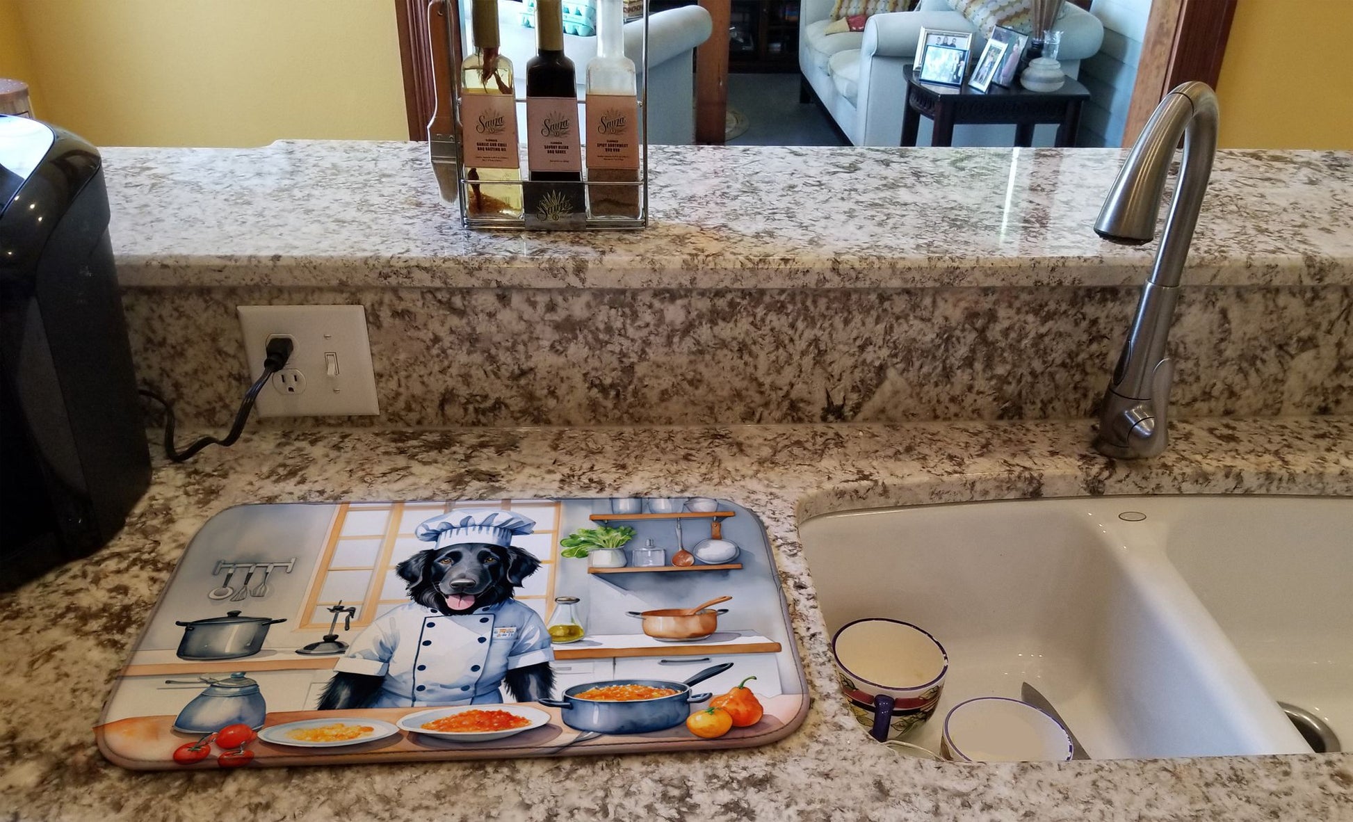 Flat-Coated Retriever The Chef Dish Drying Mat Absorbent Dish Drying Mat Pad for Kitchen Counter Dish Drainer Mat for Countertop, 14 x 21", Multicolor