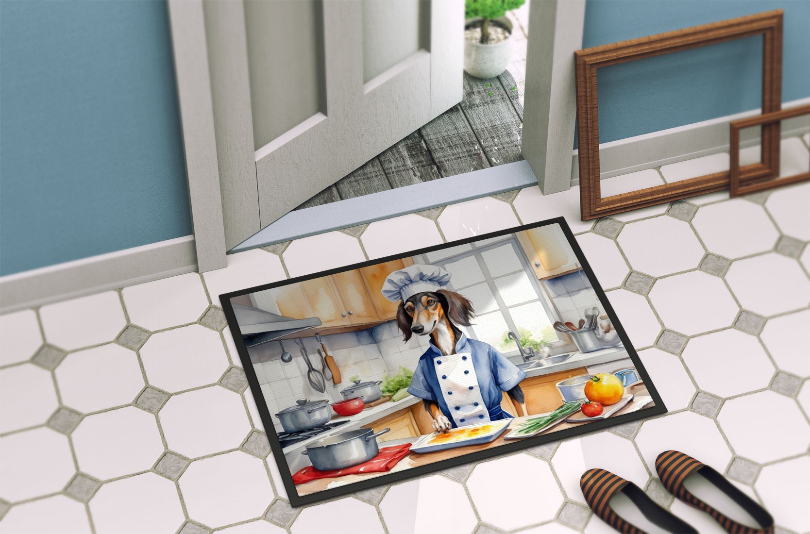 NEW Saluki The Chef Doormat Front Door Mat Indoor Outdoor Rugs for Entryway, Non Slip Washable Low Pile, 18H X 27W