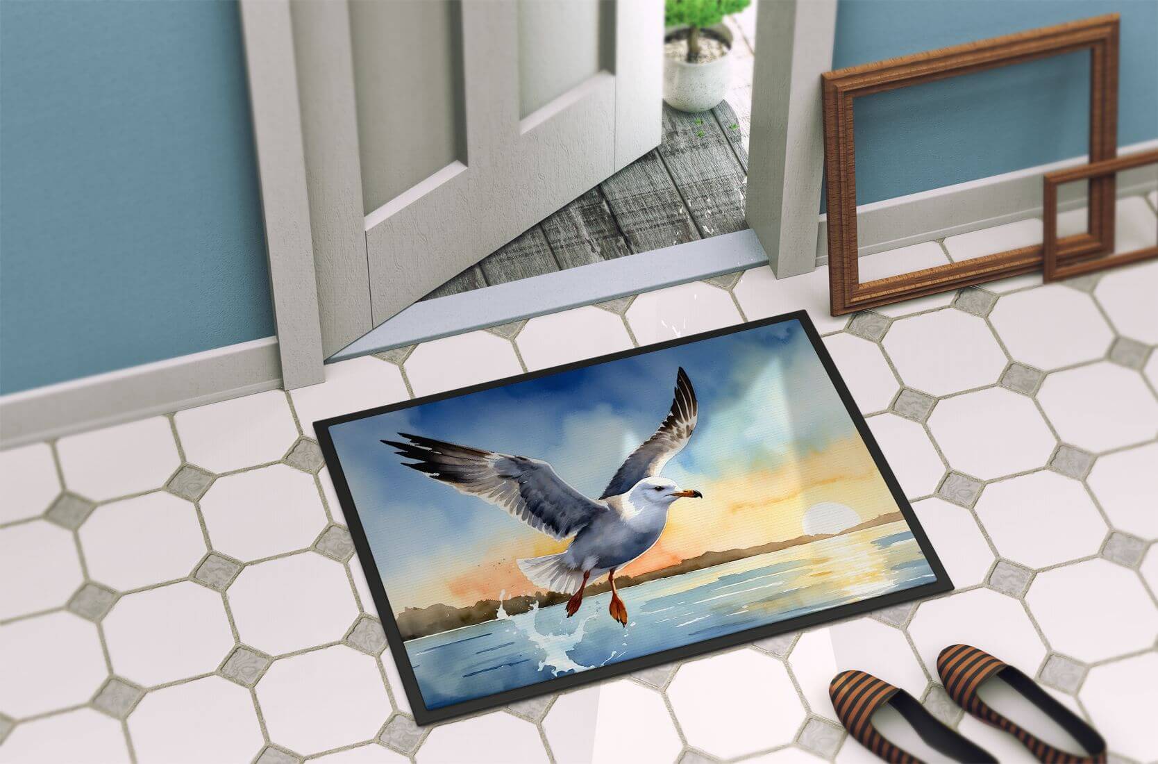 Gull Flying Low Doormat Front Door Mat Indoor Outdoor Rugs for Entryway, Non Slip Washable Low Pile, 24H X 36W
