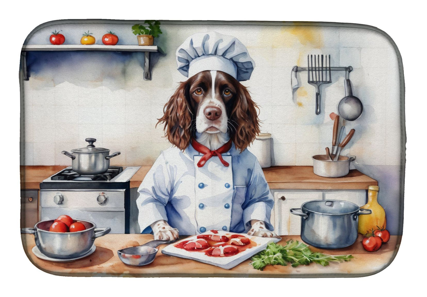 English Springer Spaniel The Chef Dish Drying Mat Absorbent Dish Drying Mat Pad for Kitchen Counter Dish Drainer Mat for Countertop, 14 x 21", Multicolor