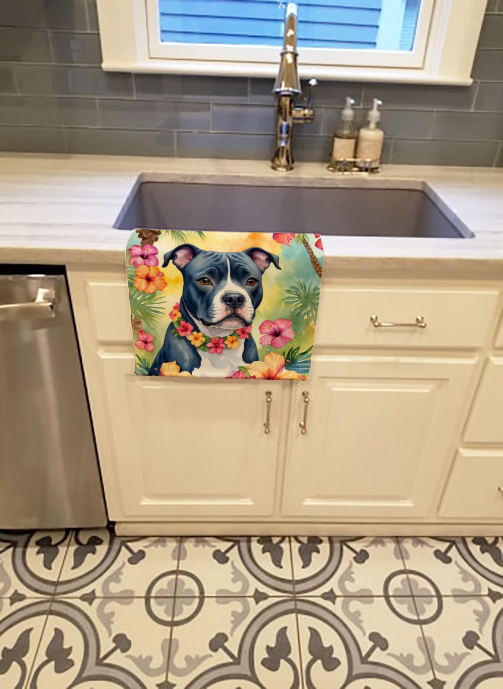 NEW Staffordshire Bull Terrier Luau Kitchen Towel Dish Cloths Guest Hand Towel Decorative Bathroom Towel for Face,Tea, Dishcloth, Kitchen and Bath