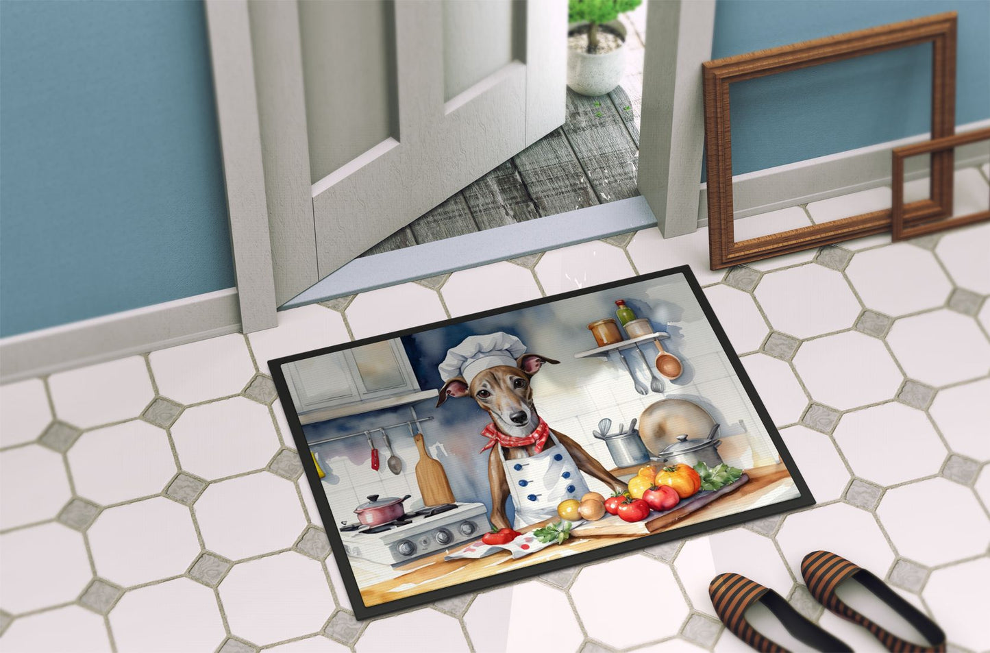 Greyhound The Chef Doormat Front Door Mat Indoor Outdoor Rugs for Entryway, Non Slip Washable Low Pile, 24H X 36W