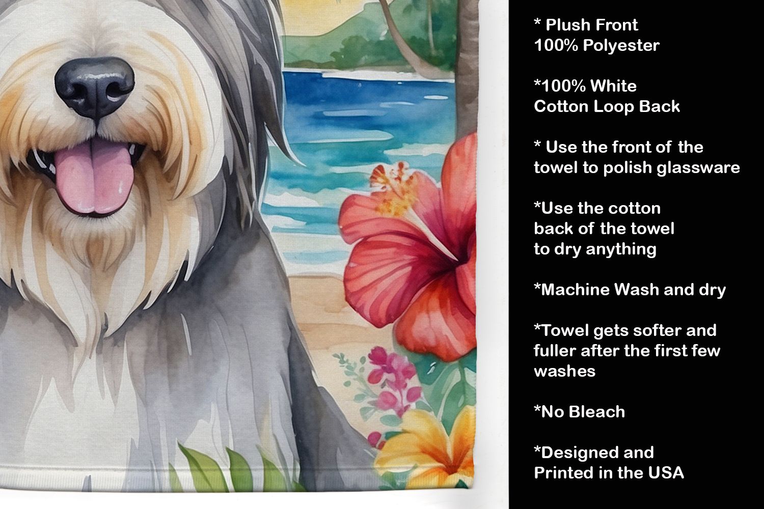 Bearded Collie Luau Kitchen Towel Dish Cloths Guest Hand Towel Decorative Bathroom Towel for Face,Tea, Dishcloth, Kitchen and Bath