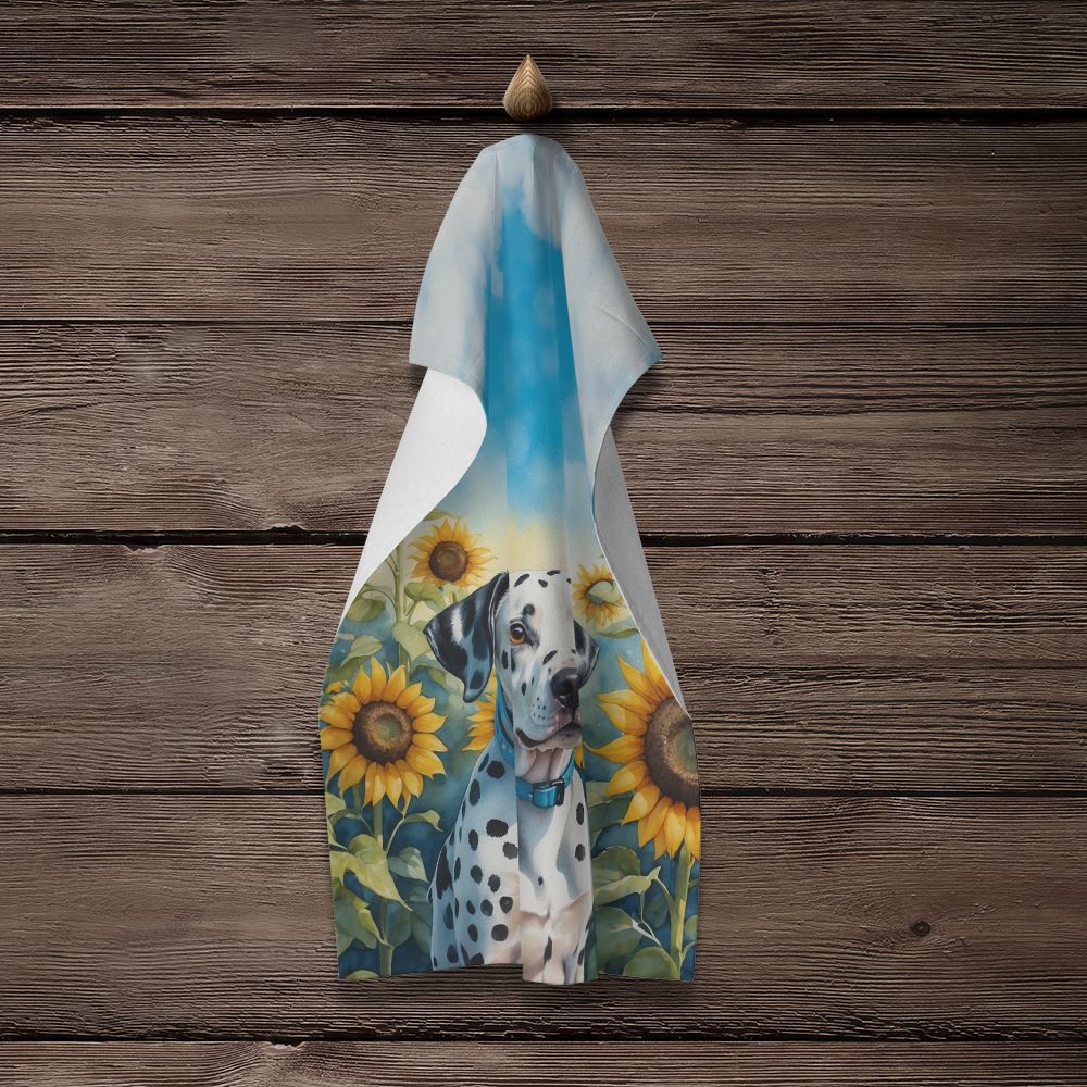 Dalmatian in Sunflowers Kitchen Towel Dish Cloths Guest Hand Towel Decorative Bathroom Towel for Face,Tea, Dishcloth, Kitchen and Bath