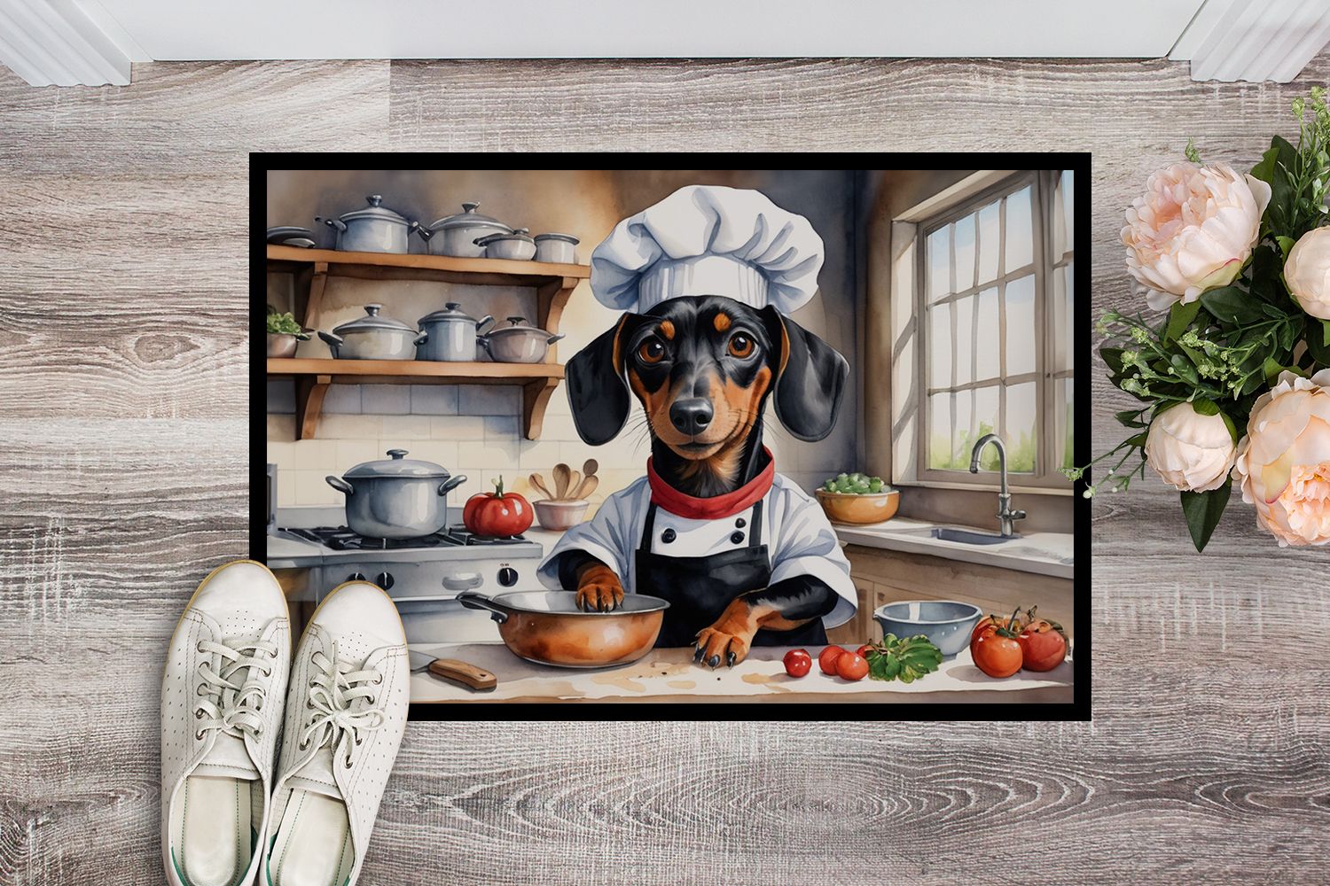 NEW Dachshund The Chef Doormat Front Door Mat Indoor Outdoor Rugs for Entryway, Non Slip Washable Low Pile, 18H X 27W