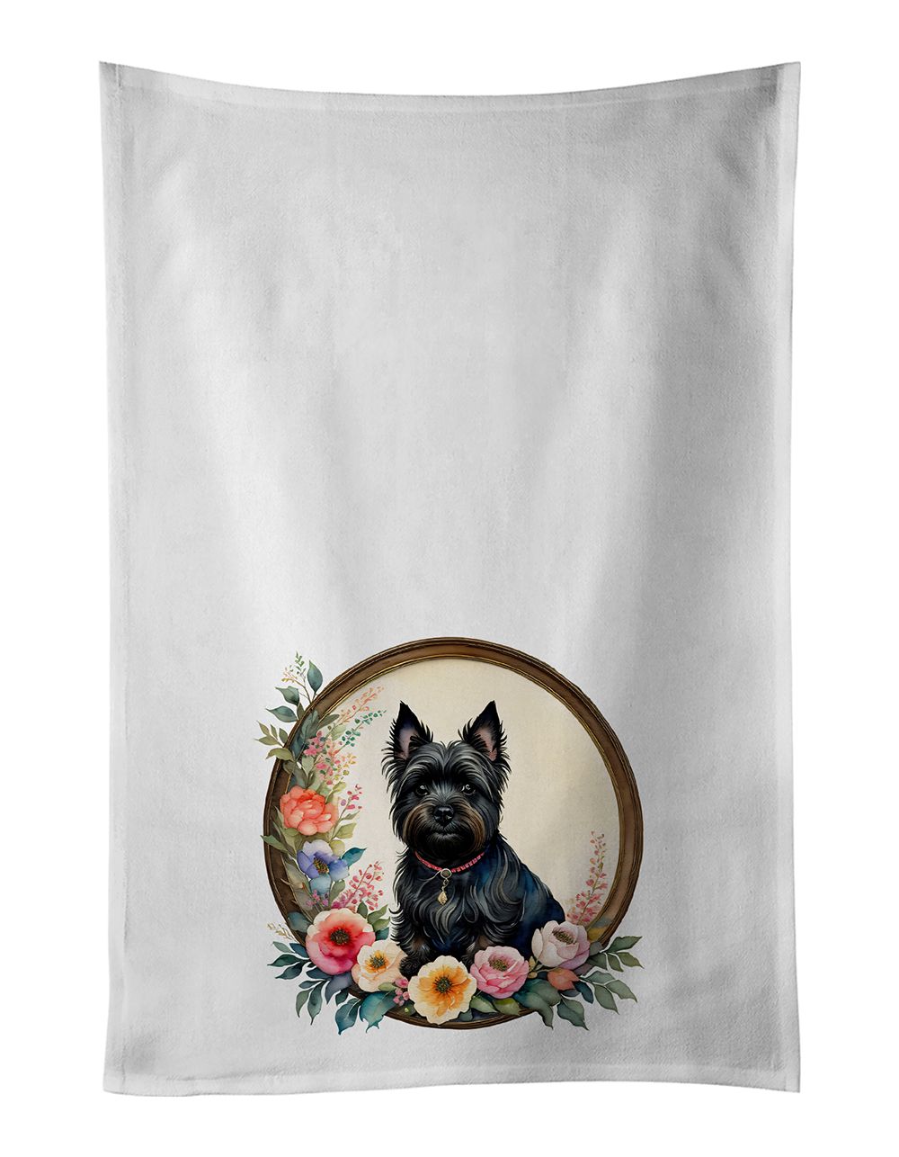 Cairn Terrier and Flowers Kitchen Towel Set of 2 White Dish Towels Decorative Bathroom Hand towel for Hand, Face, Hair, Yoga, Tea, Dishcloth, 19 X 28", White