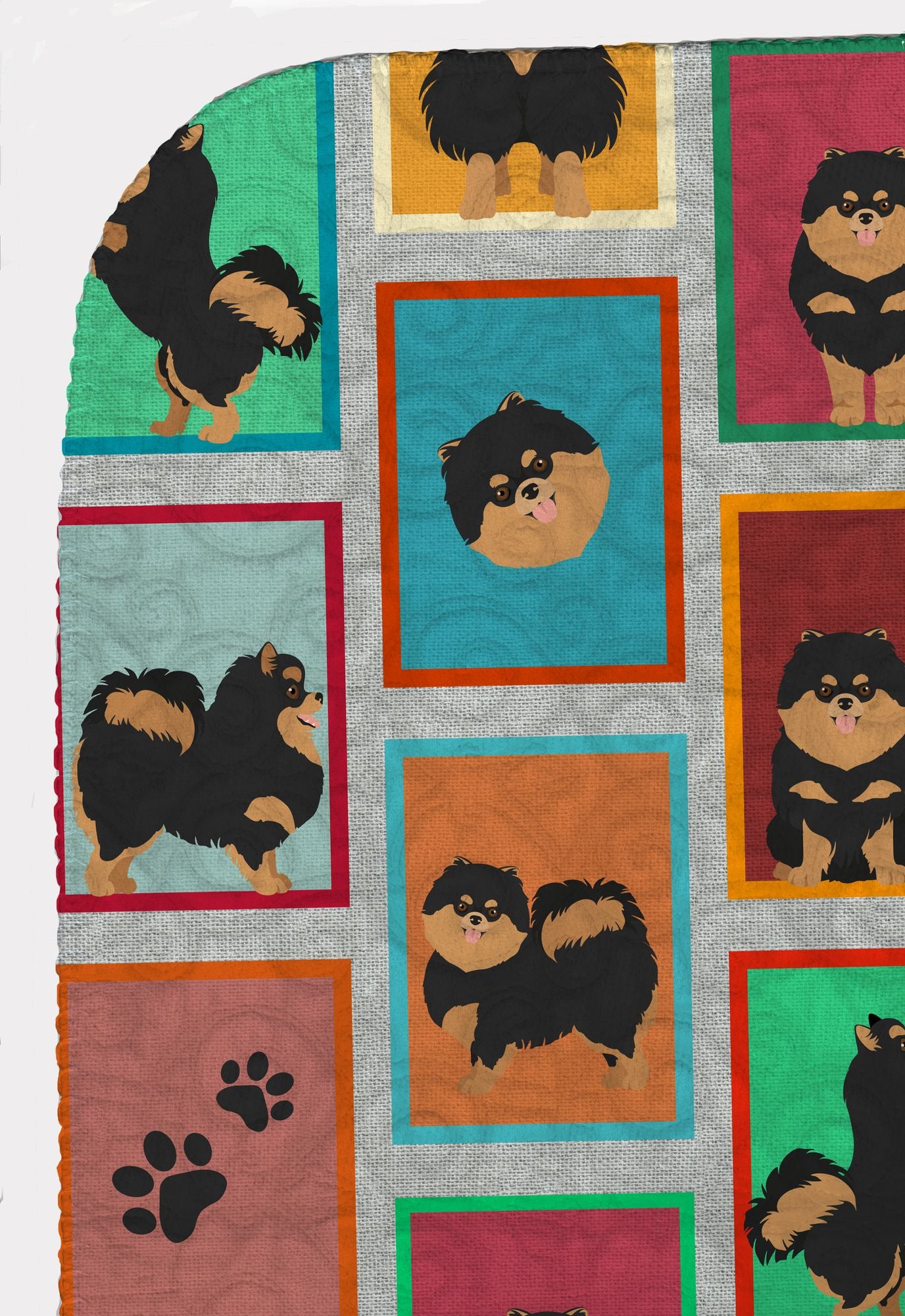 Lots of Black and Tan Pomeranian Quilted Blanket 50x60 Artwork Pattern Quilted Throw Blanket for Bed, Couch, Sofa, Soft and Lightweight