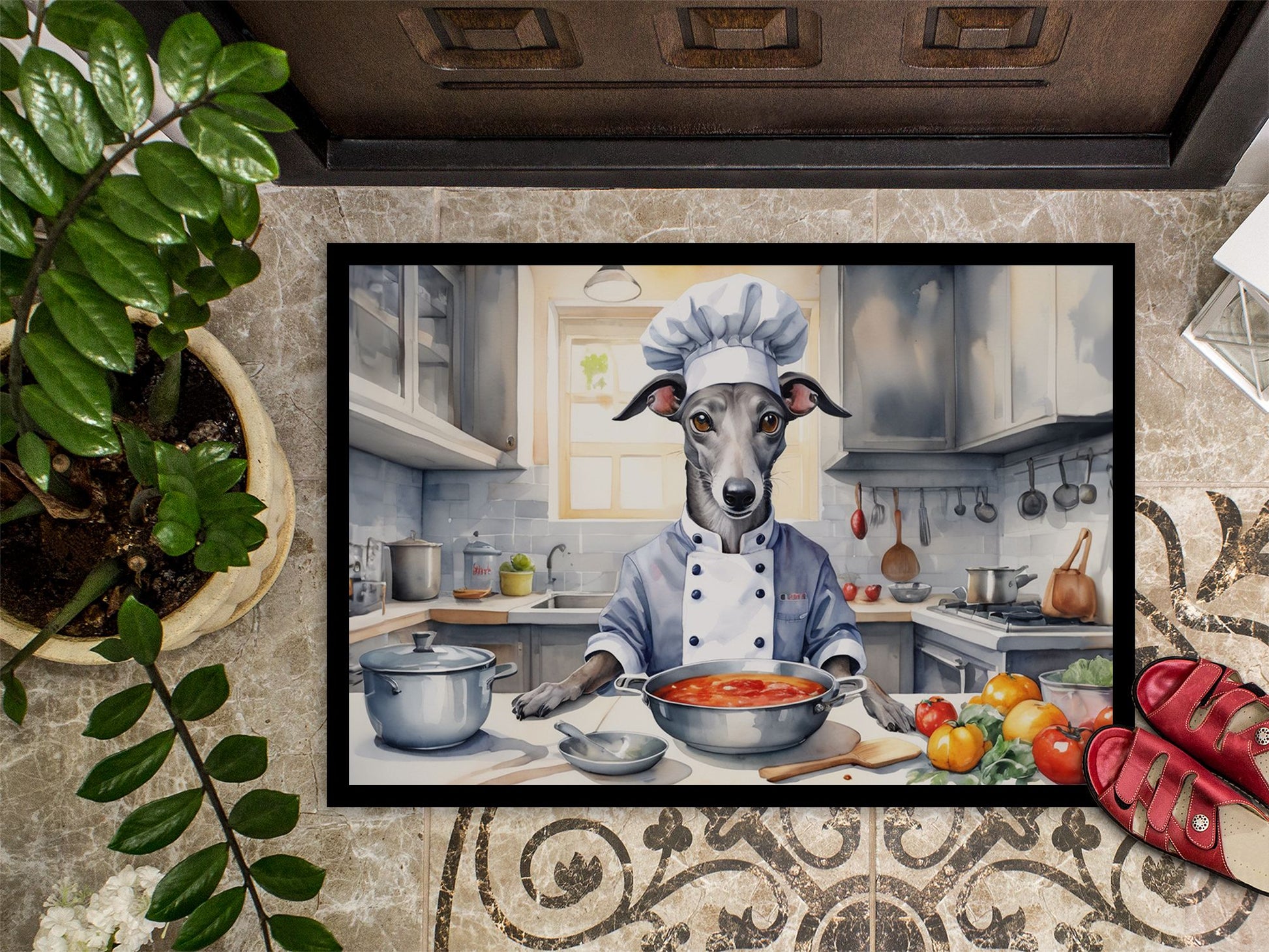 Greyhound The Chef Doormat Front Door Mat Indoor Outdoor Rugs for Entryway, Non Slip Washable Low Pile, 24H X 36W