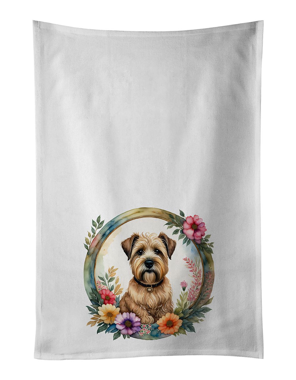 Wheaten Terrier and Flowers Kitchen Towel Set of 2 White Dish Towels Decorative Bathroom Hand towel for Hand, Face, Hair, Yoga, Tea, Dishcloth, 19 X 28", White