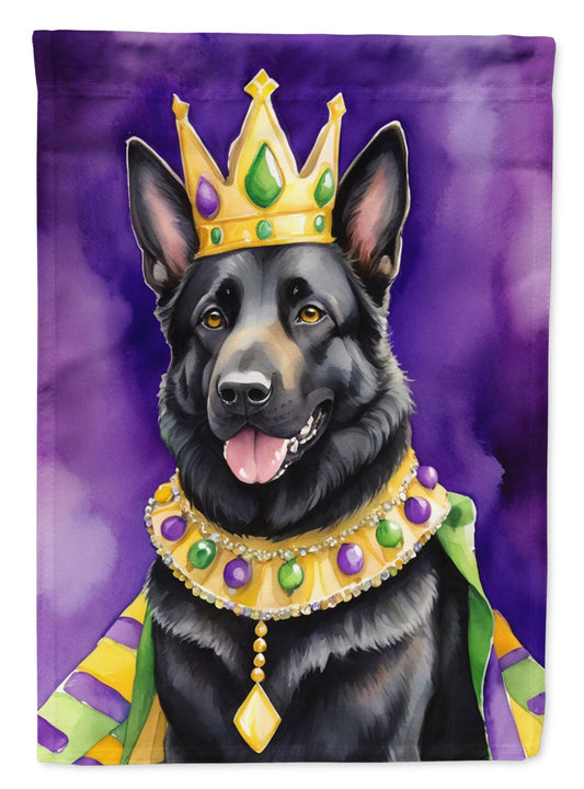 Black German Shepherd King of Mardi Gras House Flag Large Porch Sleeve Pole Decorative Outside Yard Banner Artwork Wall Hanging, Polyester, House Size, Multicolor