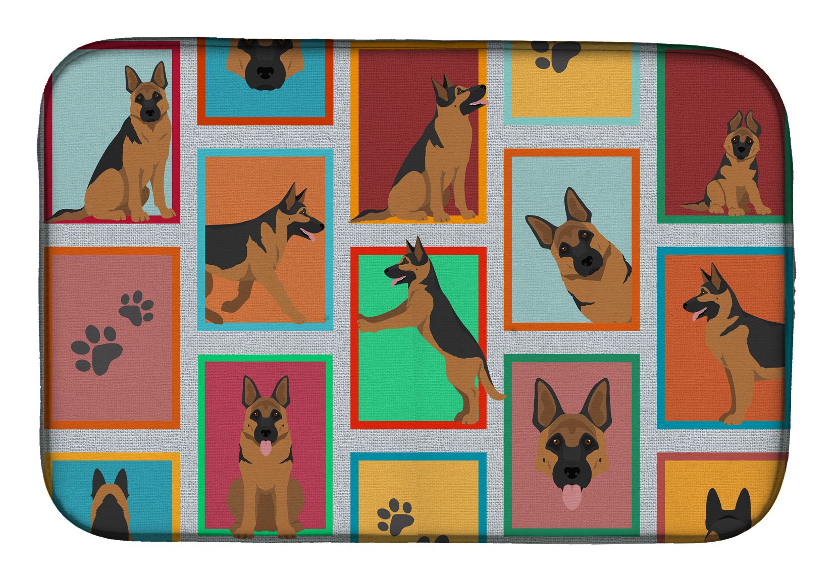 Lots of German Shepherd Dish Drying Mat Absorbent Dish Drying Mat Pad for Kitchen Counter Dish Drainer Mat for Countertop, 14 x 21", Multicolor