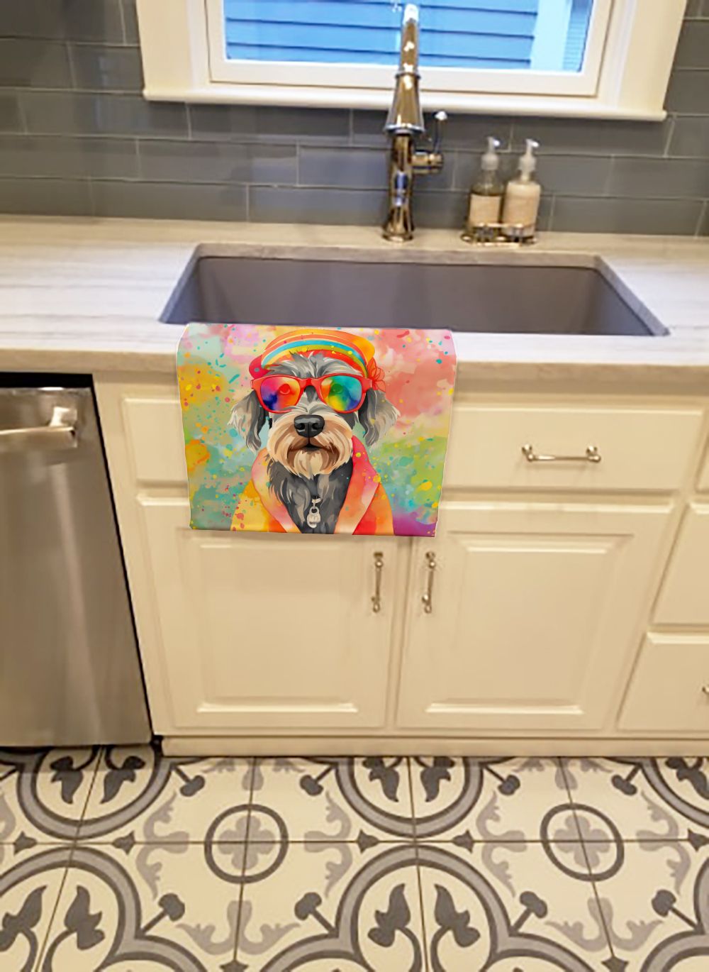 Schnauzer Hippie Dawg Kitchen Towel Dish Cloths Guest Hand Towel Decorative Bathroom Towel for Face,Tea, Dishcloth, Kitchen and Bath
