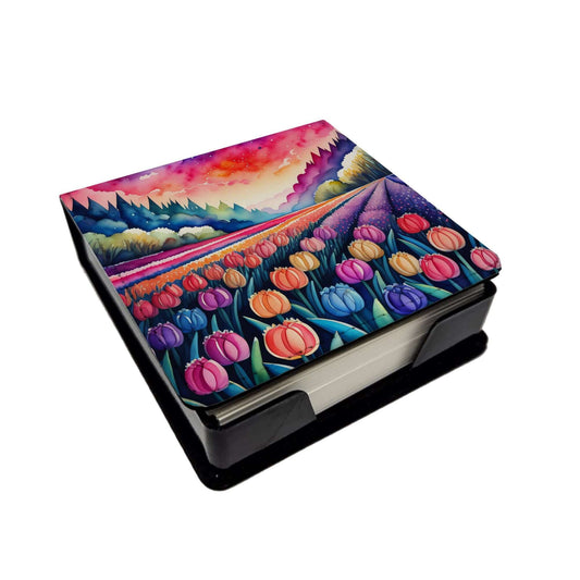 Colorful Hyacinths PU Leather Note Paper Holder with Artist-Designed Cover, Desk Accessory, Office Gift