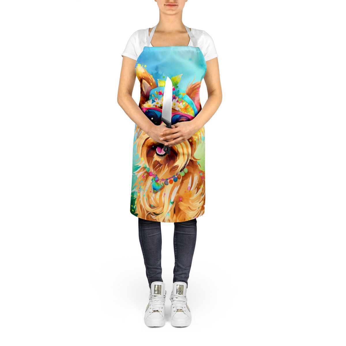 Yorkshire Terrier Hippie Dawg Apron Cooking Kitchen Server Baking Crafts Gardening for Adult Women Men, Unisex, Large, Multicolor