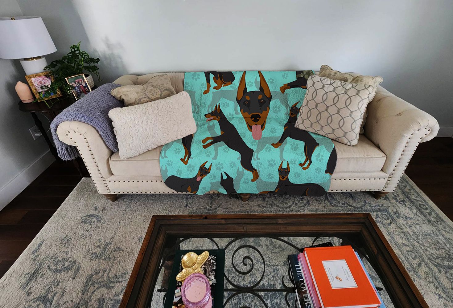 Doberman Pinscher Quilted Blanket 50x60 Artwork Pattern Quilted Throw Blanket for Bed, Couch, Sofa, Soft and Lightweight