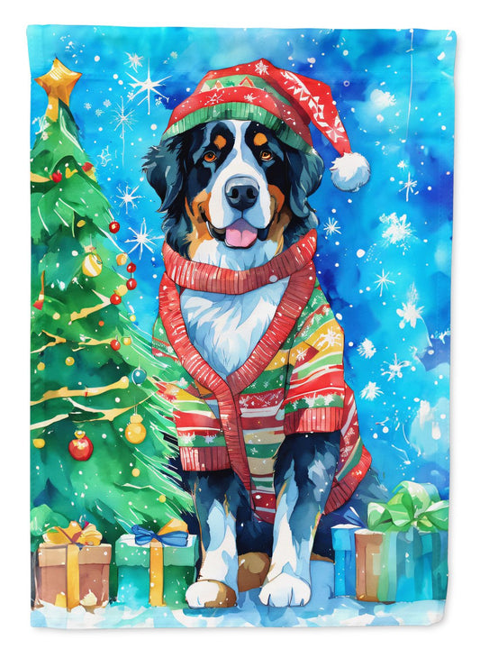 Bernese Mountain Dog Christmas House Flag Large Porch Sleeve Pole Decorative Outside Yard Banner Artwork Wall Hanging, Polyester, House Size, Multicolor