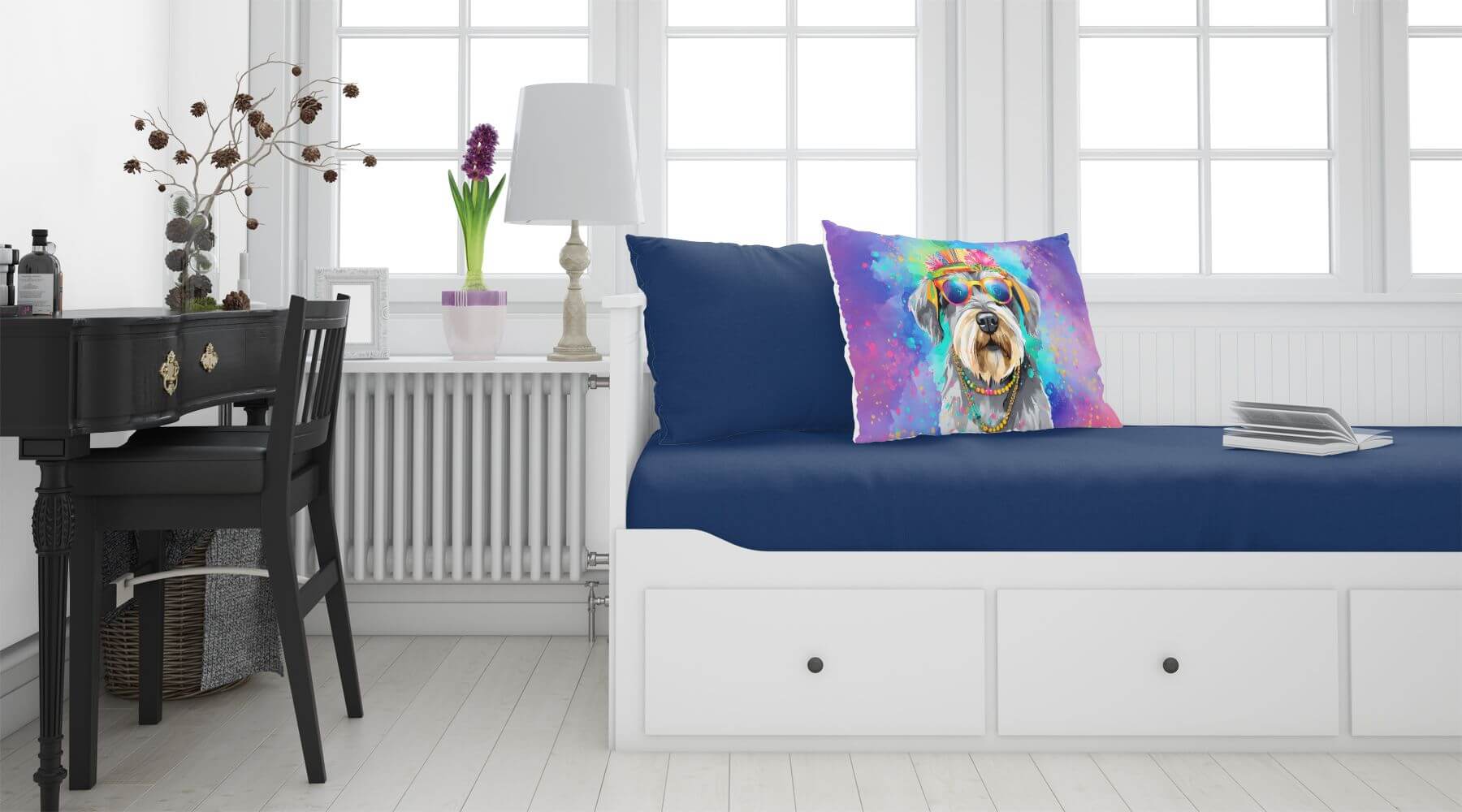 Schnauzer Hippie Dawg Standard Pillowcase Lightweight Super Soft Easy Care Decorative Artwork Pillowcase, Standard