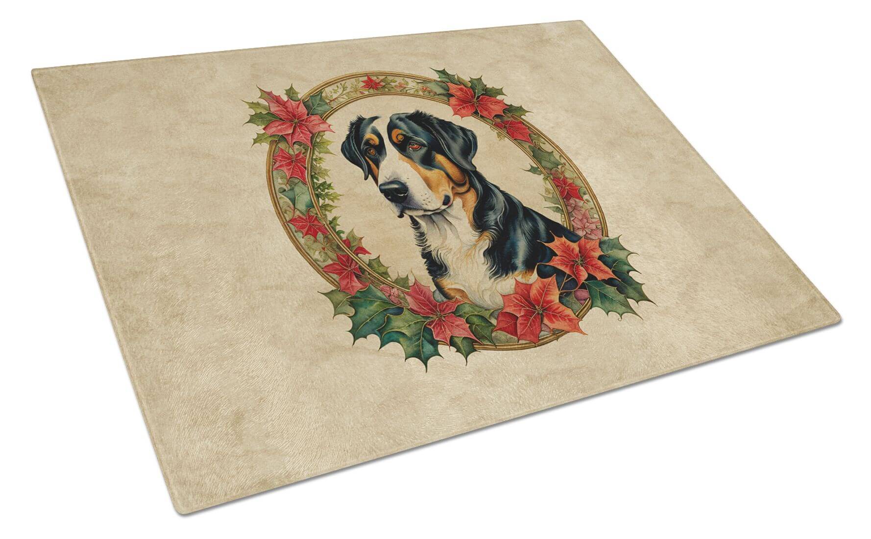 NEW Greater Swiss Mountain Dog Christmas Flowers Glass Cutting Board Decorative Tempered Glass Kitchen Cutting and Serving Board Large Size Chopping Board