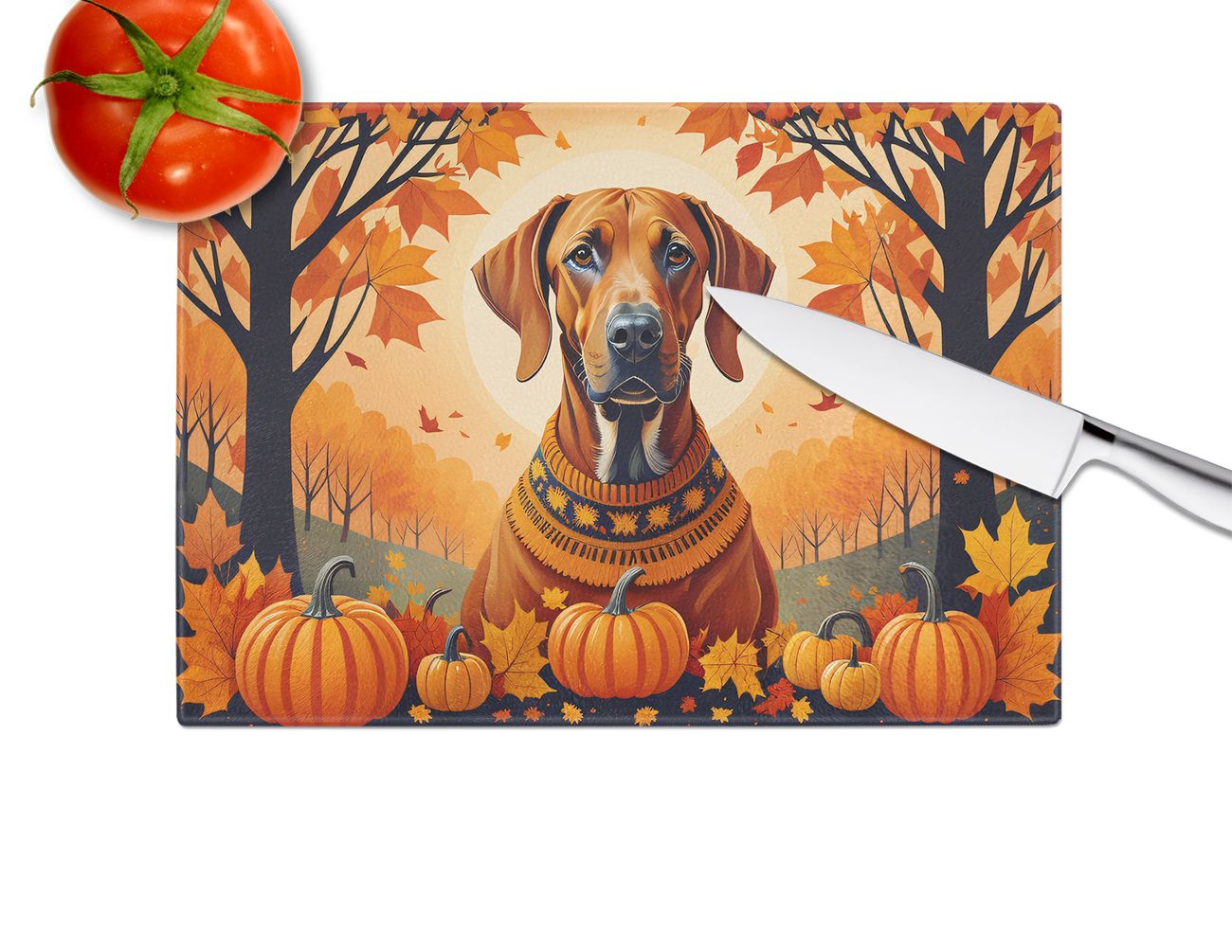 NEW Rhodesian Ridgeback Fall Glass Cutting Board Decorative Tempered Glass Kitchen Cutting and Serving Board Large Size Chopping Board