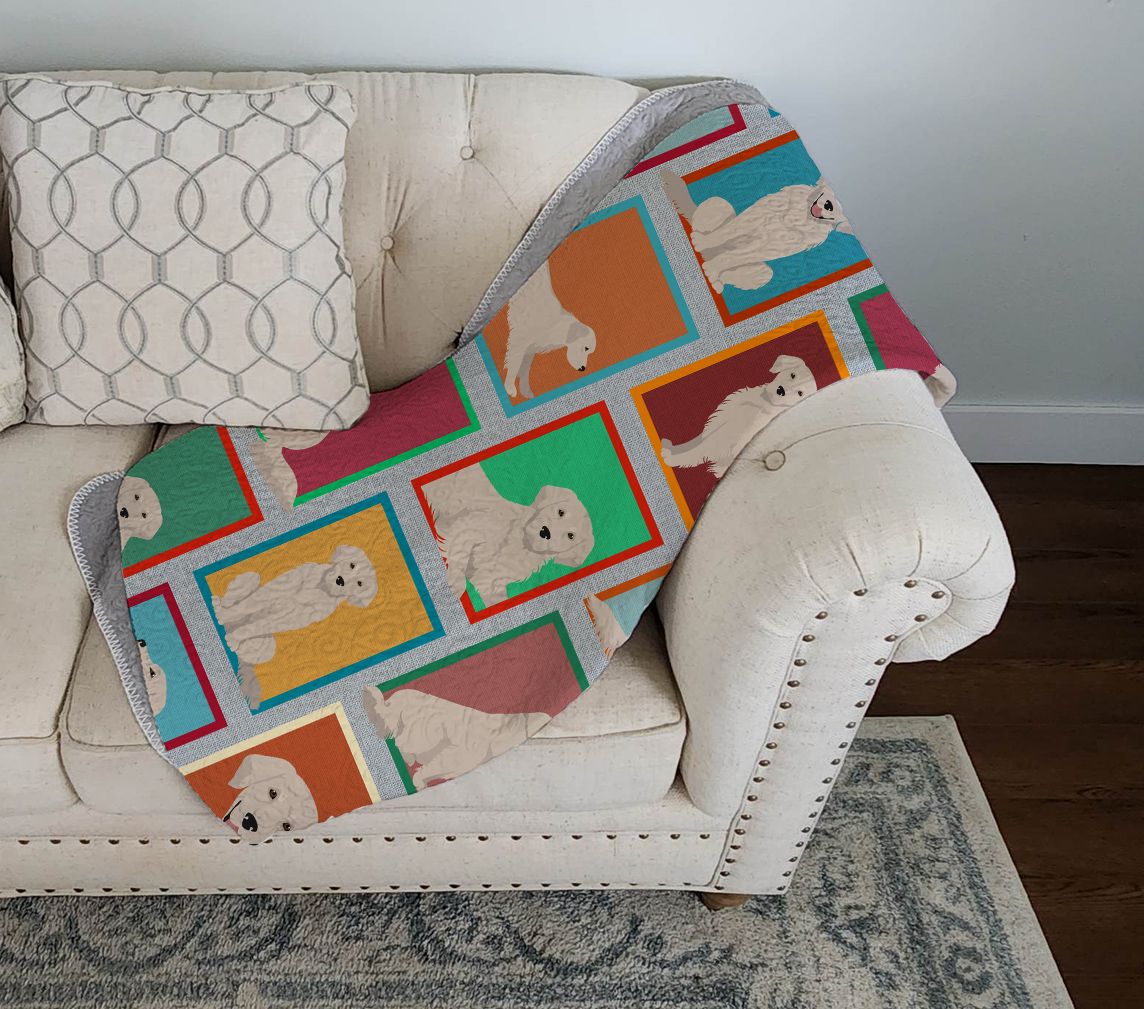Lots of Cream Golden Retriever Quilted Blanket 50x60 Artwork Pattern Quilted Throw Blanket for Bed, Couch, Sofa, Soft and Lightweight