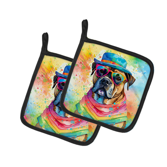 Cane Corso Hippie Dawg Pair of Pot Holders Kitchen Heat Resistant Pot Holders Sets Oven Hot Pads for Cooking Baking BBQ, 7 1/2 x 7 1/2