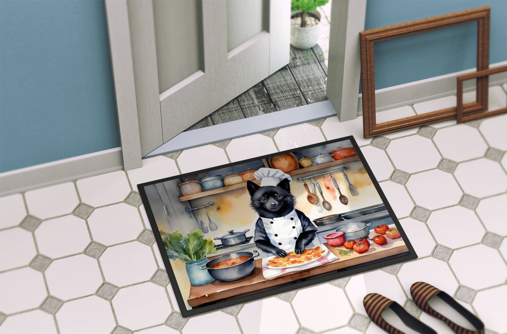 NEW Schipperke The Chef Doormat Front Door Mat Indoor Outdoor Rugs for Entryway, Non Slip Washable Low Pile, 18H X 27W