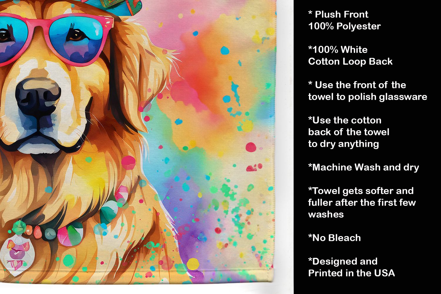 Golden Retriever Hippie Dawg Kitchen Towel Dish Cloths Guest Hand Towel Decorative Bathroom Towel for Face,Tea, Dishcloth, Kitchen and Bath