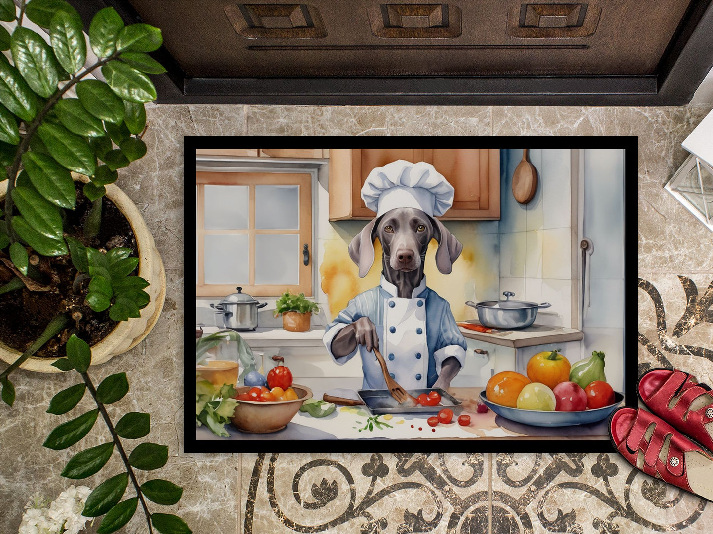 NEW Weimaraner The Chef Doormat Front Door Mat Indoor Outdoor Rugs for Entryway, Non Slip Washable Low Pile, 18H X 27W