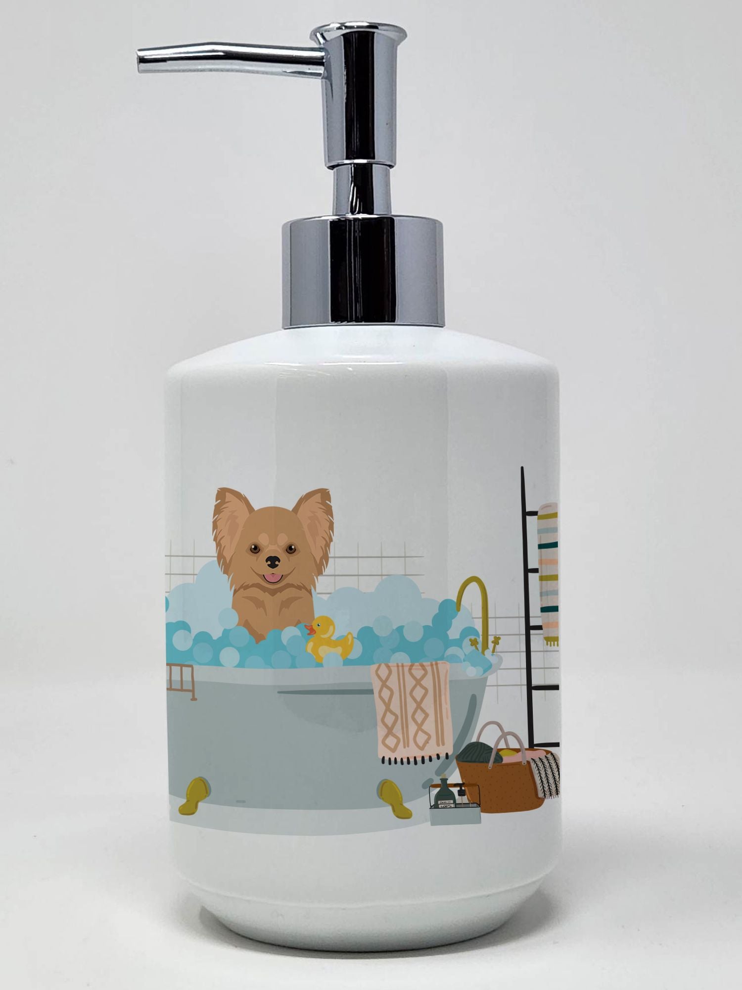 Longhaired Gold Chihuahua Ceramic Soap Dispenser Hand Soap Dispenser Pump Bottles for Bathroom Kitchen, Empty Refillable Liquid Soap Container