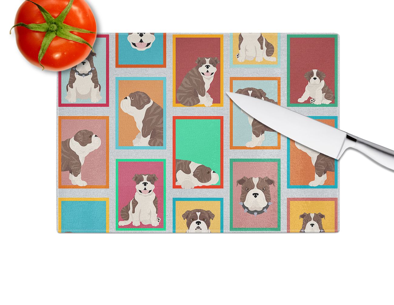 NEW Lots of Brindle English Bulldog Glass Cutting Board Decorative Tempered Glass Kitchen Cutting and Serving Board Large Size Chopping Board