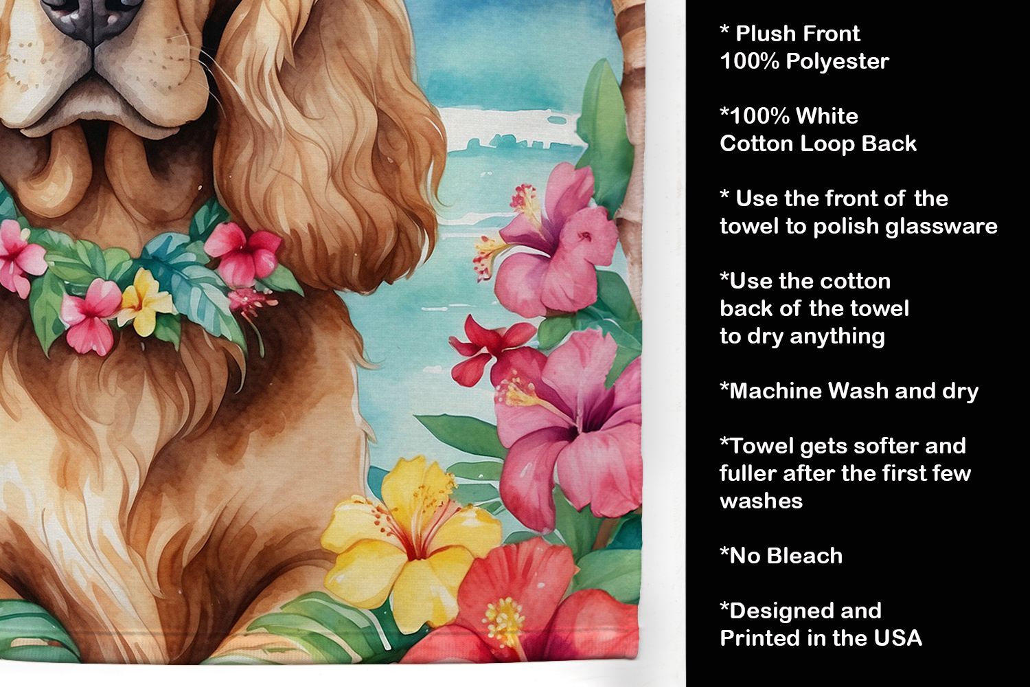 Cocker Spaniel Luau Kitchen Towel Dish Cloths Guest Hand Towel Decorative Bathroom Towel for Face,Tea, Dishcloth, Kitchen and Bath
