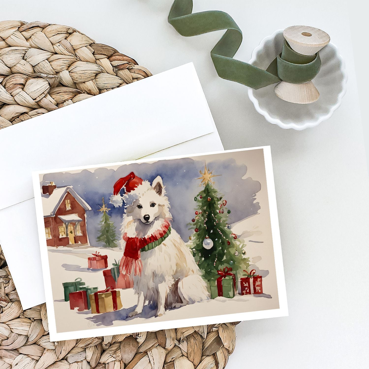 American Eskimo Christmas Greeting Cards Pack of 8 Blank Cards with Envelopes Whimsical A7 Size 5x7 Blank Note Cards