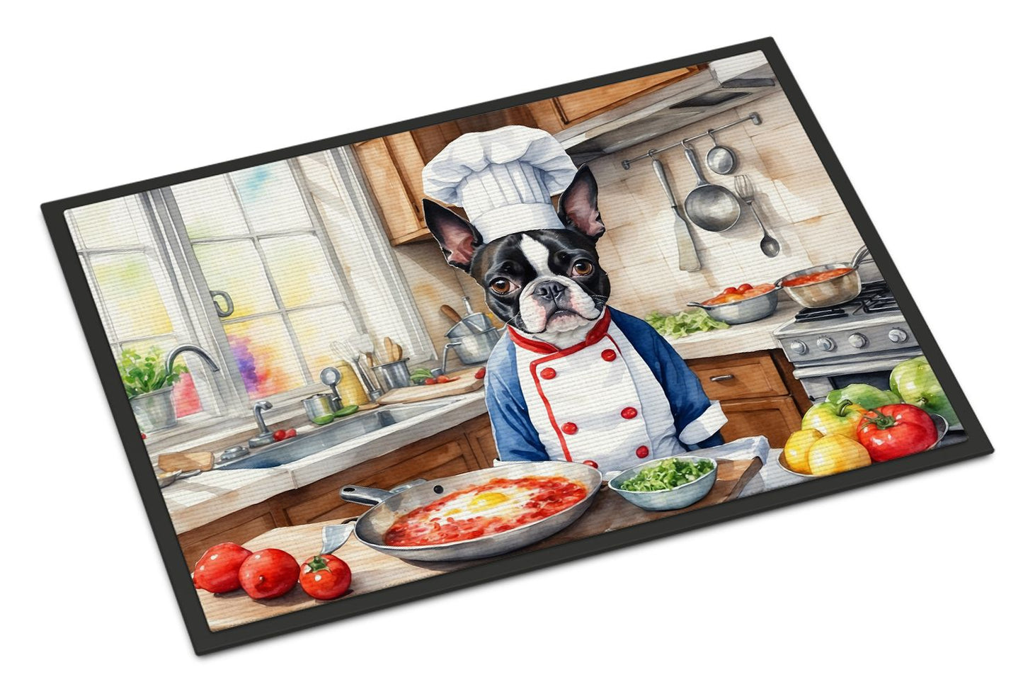 Boston Terrier The Chef Doormat Front Door Mat Indoor Outdoor Rugs for Entryway, Non Slip Washable Low Pile, 24H X 36W