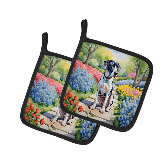 Great Dane Spring Path Pair of Pot Holders Kitchen Heat Resistant Pot Holders Sets Oven Hot Pads for Cooking Baking BBQ, 7 1/2 x 7 1/2