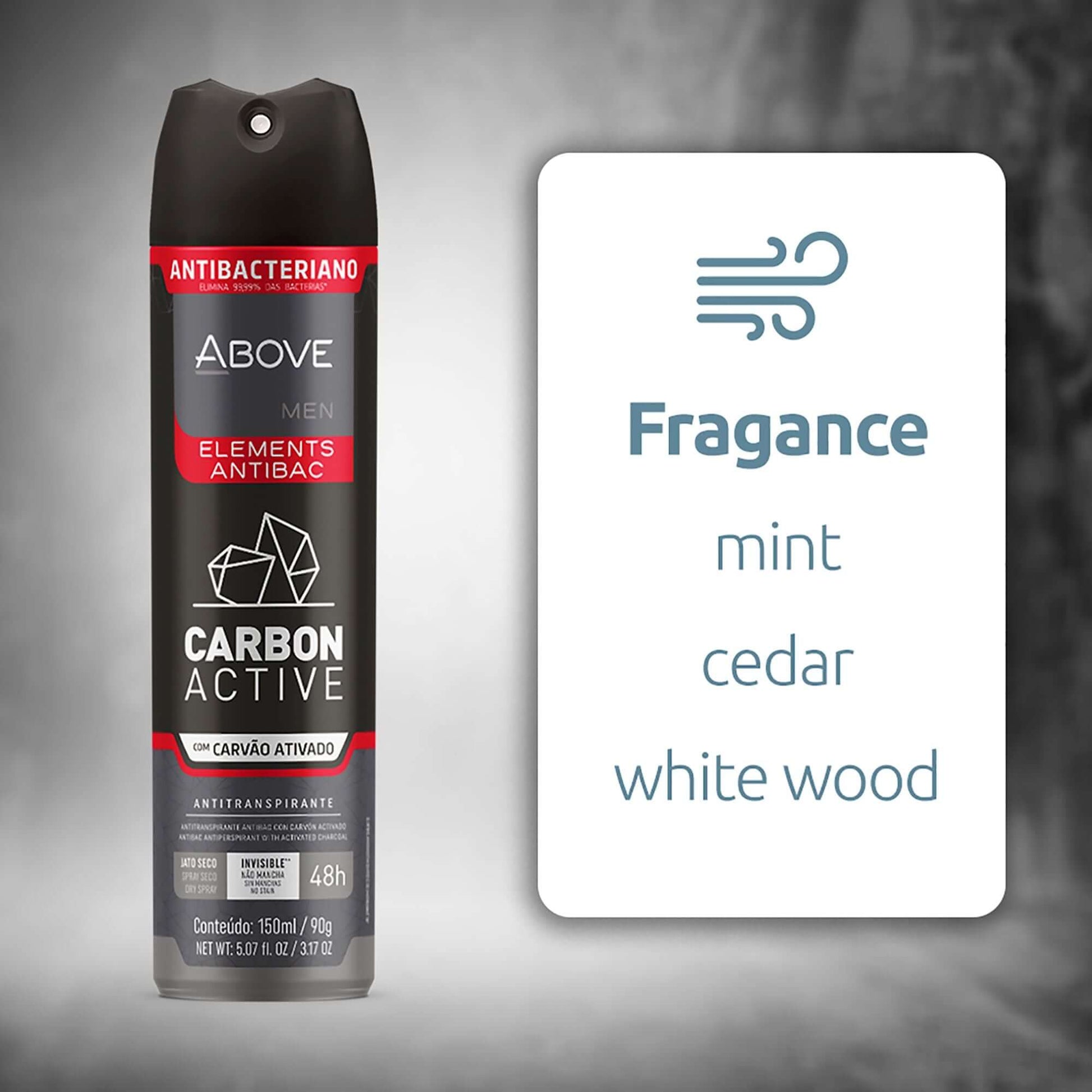 ABOVE Carbon Active - 48 Hours Elements Antiperspirant Deodorant Spray for Men - Mint, Mandarin, and Orange - Protects Against Sweat and Body Odor - Stain, Cruelty, and Alcohol Free - 3.17 oz