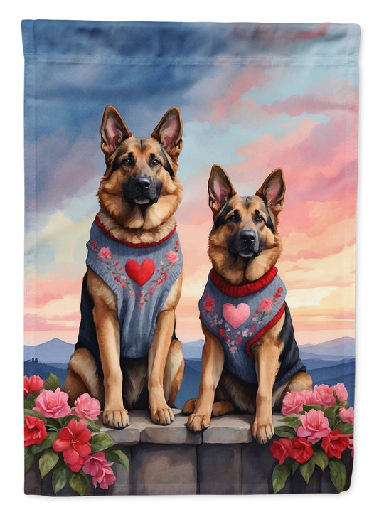 German Shepherd Two Hearts House Flag Large Porch Sleeve Pole Decorative Outside Yard Banner Artwork Wall Hanging, Polyester, House Size, Multicolor