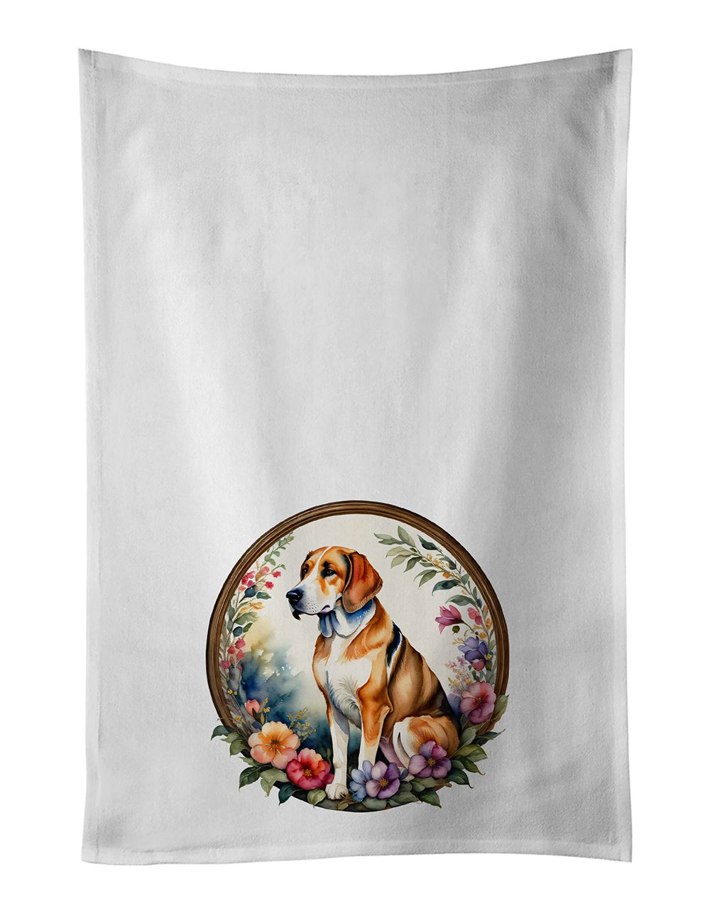 American Foxhound and Flowers Kitchen Towel Set of 2 White Dish Towels Decorative Bathroom Hand towel for Hand, Face, Hair, Yoga, Tea, Dishcloth, 19 X 28", White