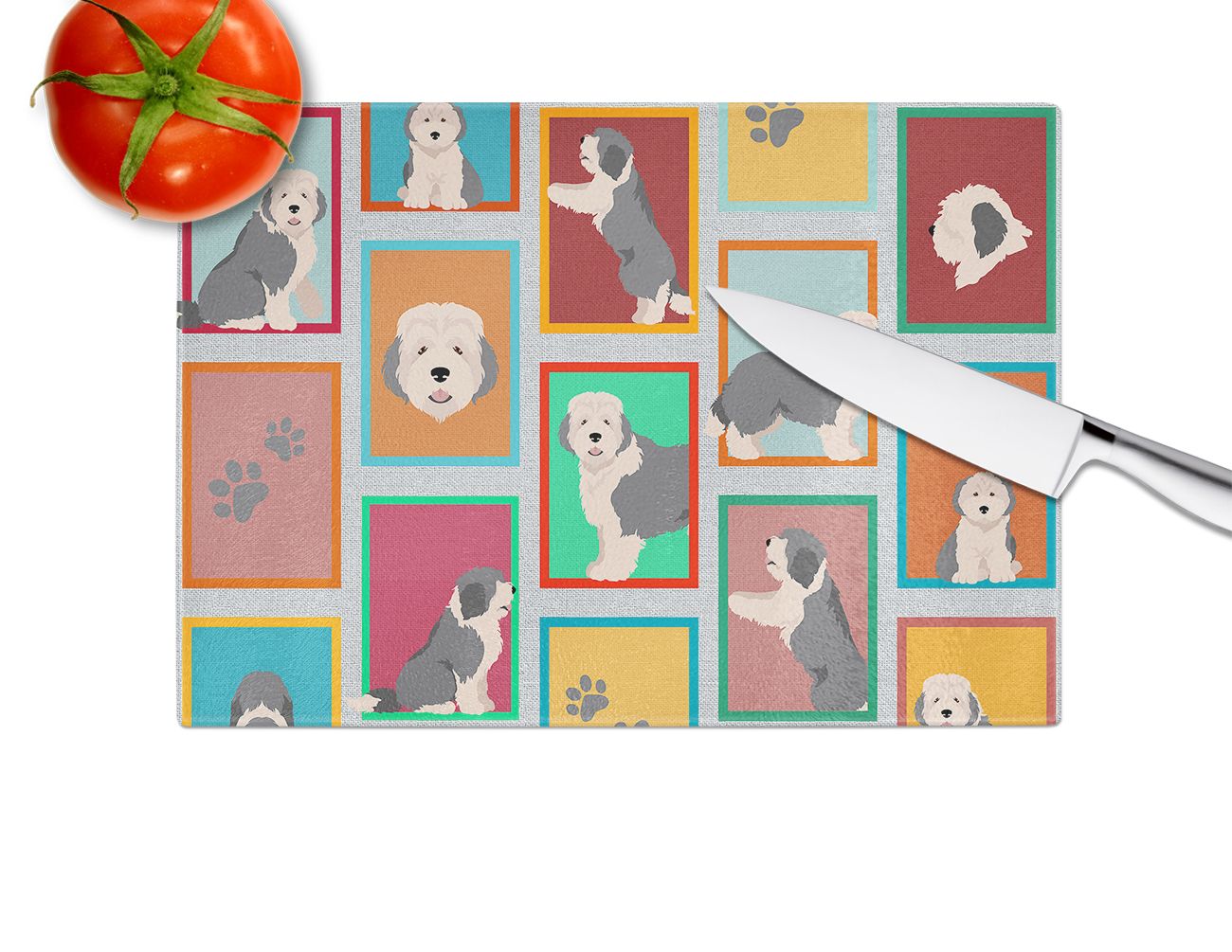 NEW Lots of Old English Sheepdog Glass Cutting Board Decorative Tempered Glass Kitchen Cutting and Serving Board Large Size Chopping Board