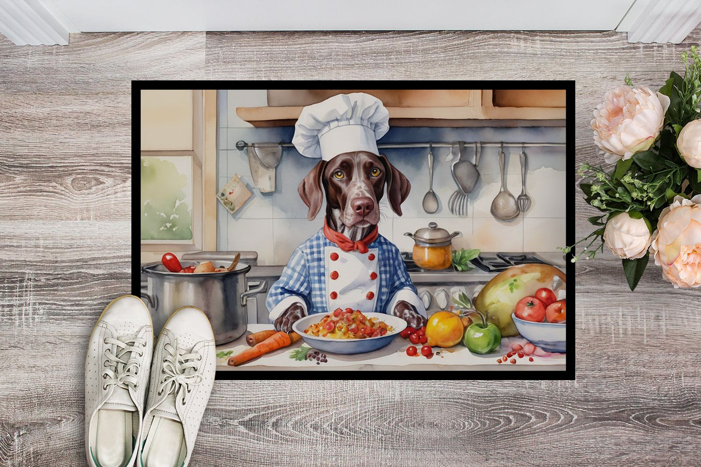 German Shorthaired Pointer The Chef Doormat Front Door Mat Indoor Outdoor Rugs for Entryway, Non Slip Washable Low Pile, 24H X 36W